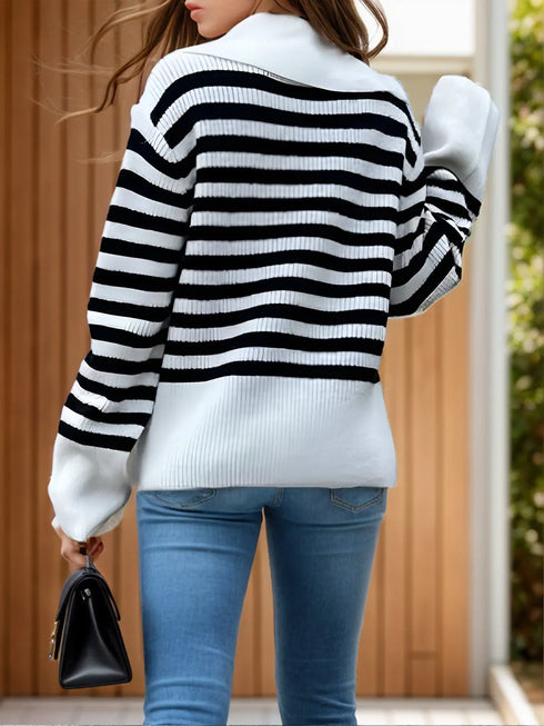 'Waverly' Stripped Oversized Knit Sweater - Celes Fashion